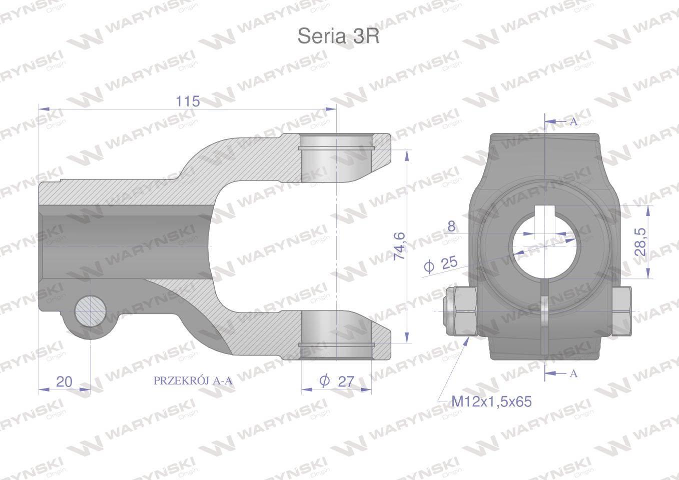 Widłak na wpust 8 śr.otw.25mm 27x74.6 seria 3r waryński - zdjęcie 2
