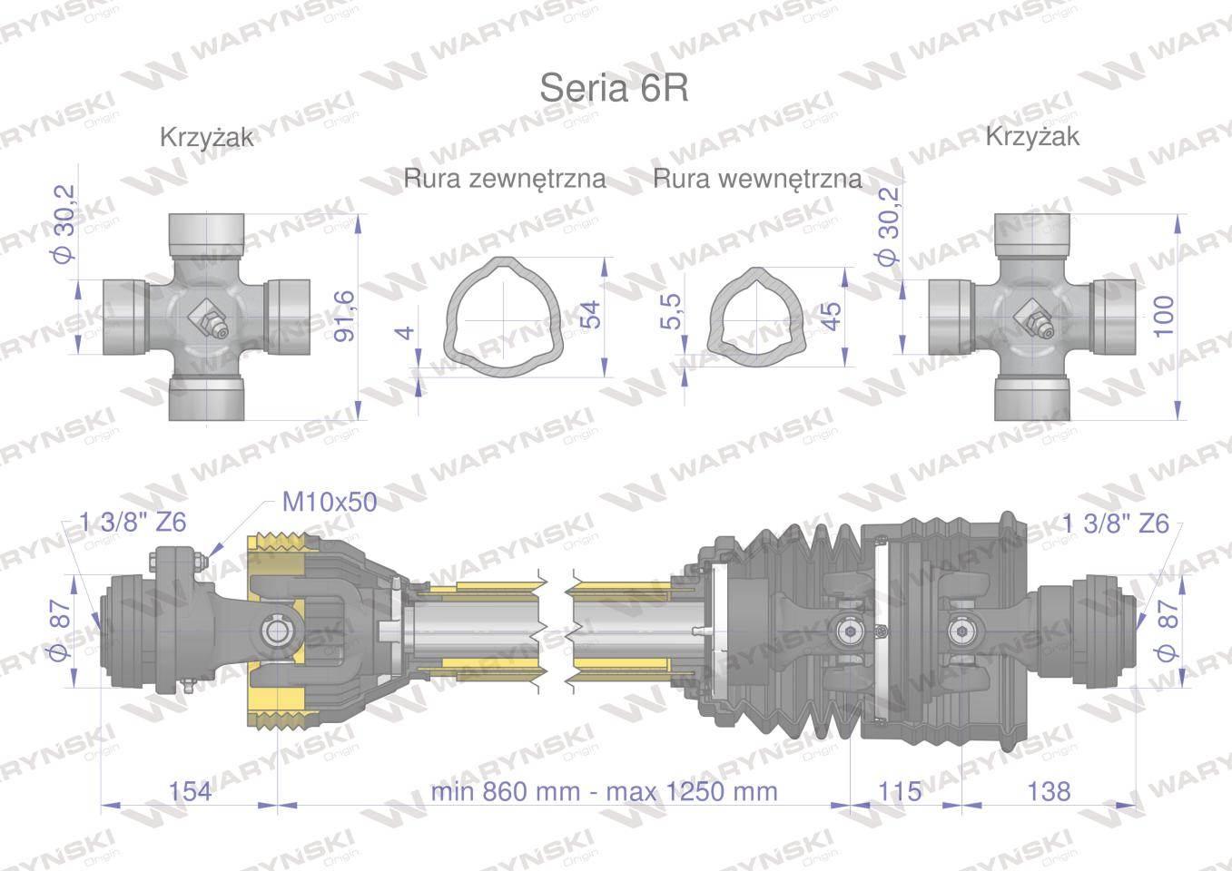 Wał przegubowo-teleskopowy 860-1250mm 830nm sprzęgło z kołkiem 2200nm z dru - zdjęcie 3