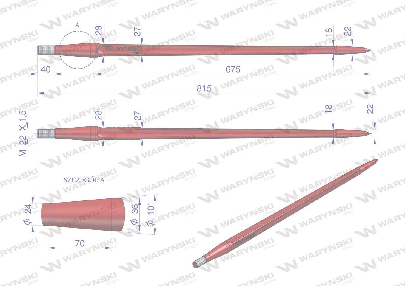 Ząb ładowacza uniwersalny czerwony prosty l 810mm 5193-ft1n tur waryński w9132-810p - zdjęcie 2