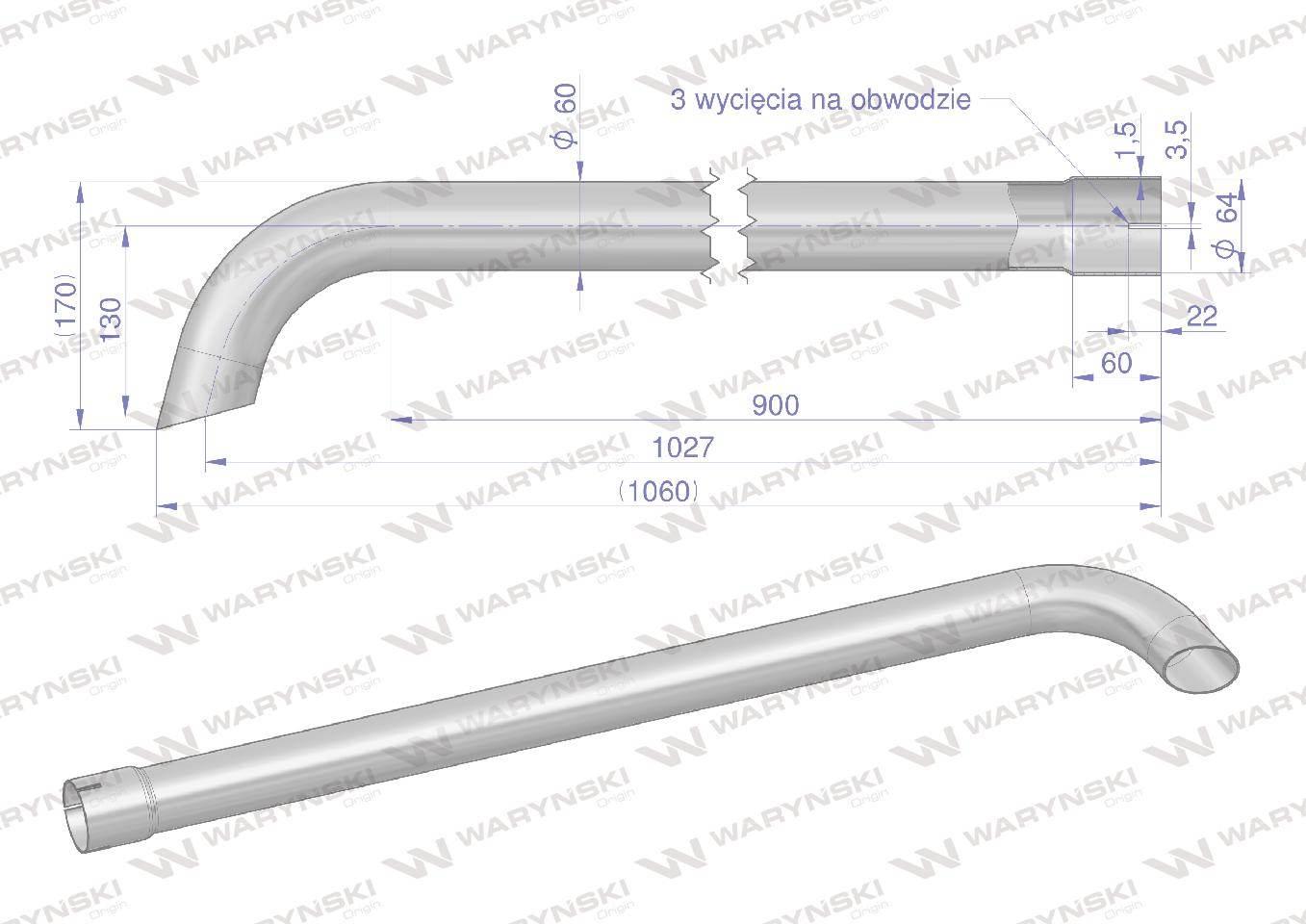 Rura wylotowa do tłumika 3383013m1.3388432m2w inox waryński - zdjęcie 2