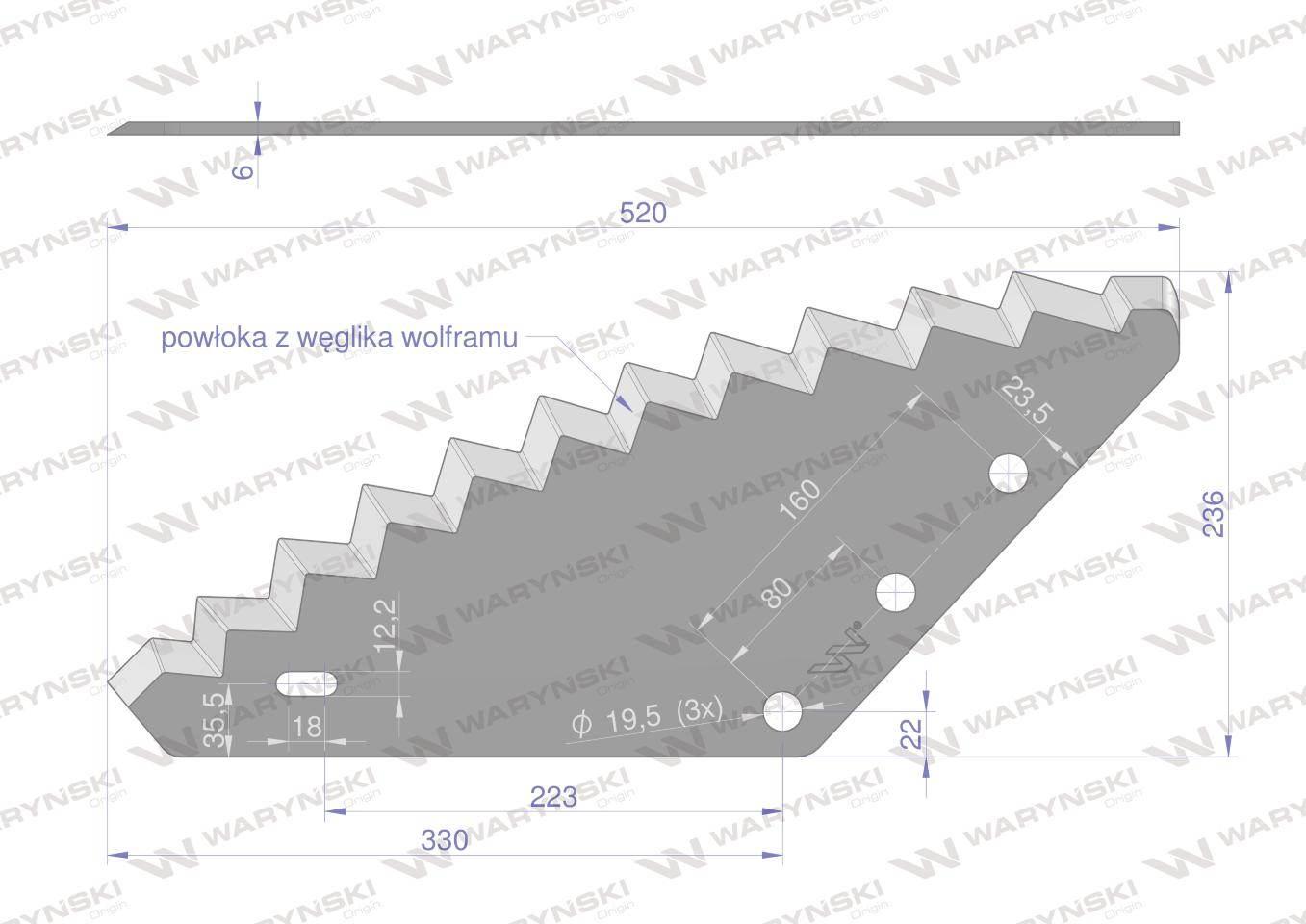 Nóż paszowozu uniwersalny otwór 19.5mm z węglikiem wolframu waryński - zdjęcie 2