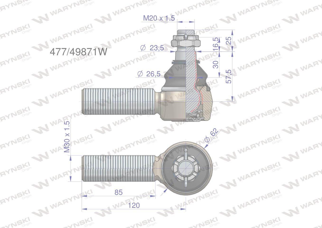 Przegub układu kierowniczego jcb 47749871 waryński - zdjęcie 2