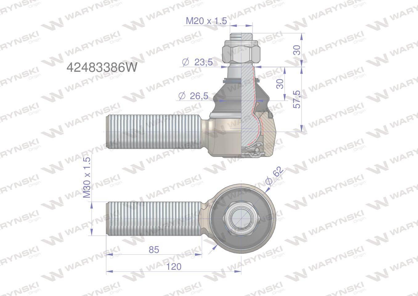 Przegub układu kierowniczego jcb 42483386 waryński - zdjęcie 2