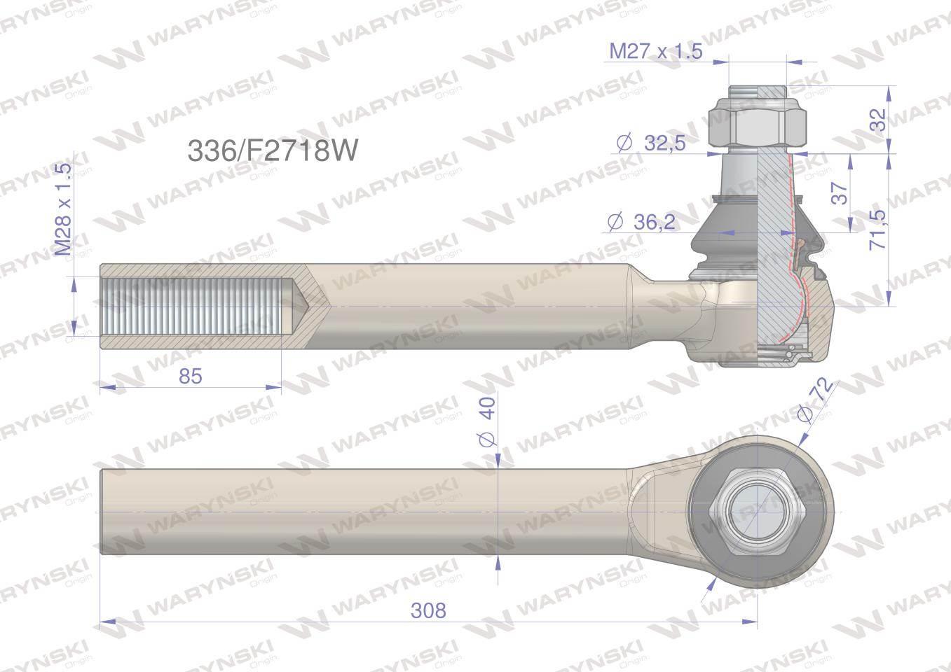 Przegub układu kierowniczego jcb 336/f2718 waryński - zdjęcie 3