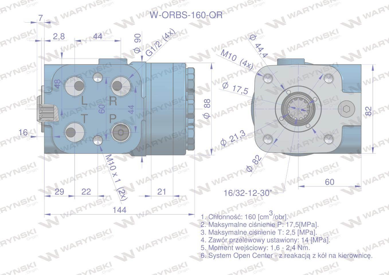 Orbitrol hydrauliczny w-orbs-or 160 cm3/obr z zaworami system open center z reakcją z kół na kierownicę waryński - zdjęcie 5