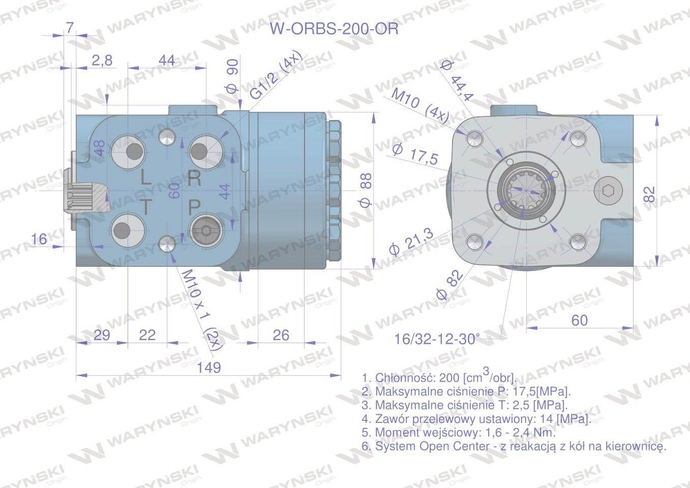Orbitrol hydrauliczny w-orbs-or 200 cm3/obr z zaworami system open center z reakcją z kół na kierownicę waryński - zdjęcie 5