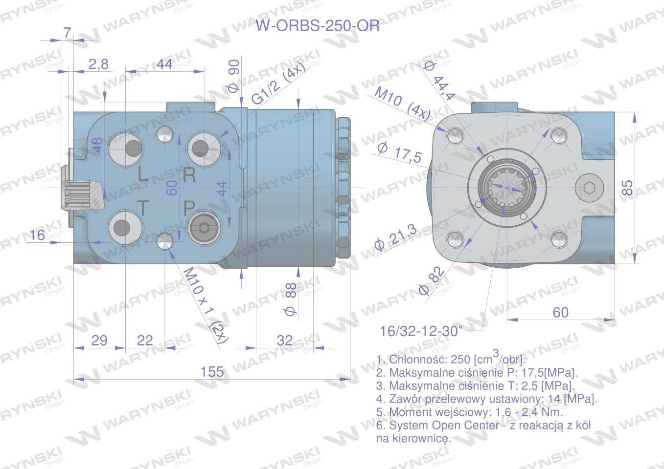Orbitrol hydrauliczny w-orbs-or 315 cm3/obr z zaworami system open center z reakcją z kół na kierownicę waryński - zdjęcie 5