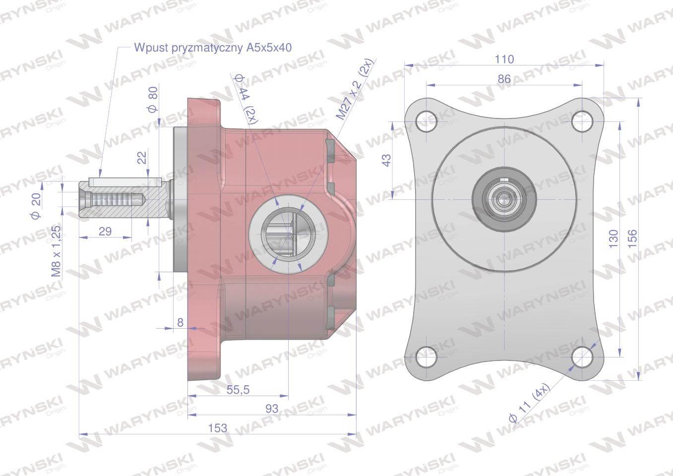 Pompa hydrauliczna zębata do trol pzs-25p pz2-kz-25p obroty prawe 16mpa w korpusie żeliwnym waryński - zdjęcie 4