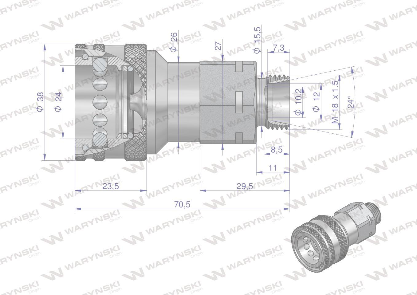 Szybkozłącze hydrauliczne gniazdo m18x1.5 gwint zewnętrzny euro 9100818g iso 7241-a waryński - zdjęcie 3