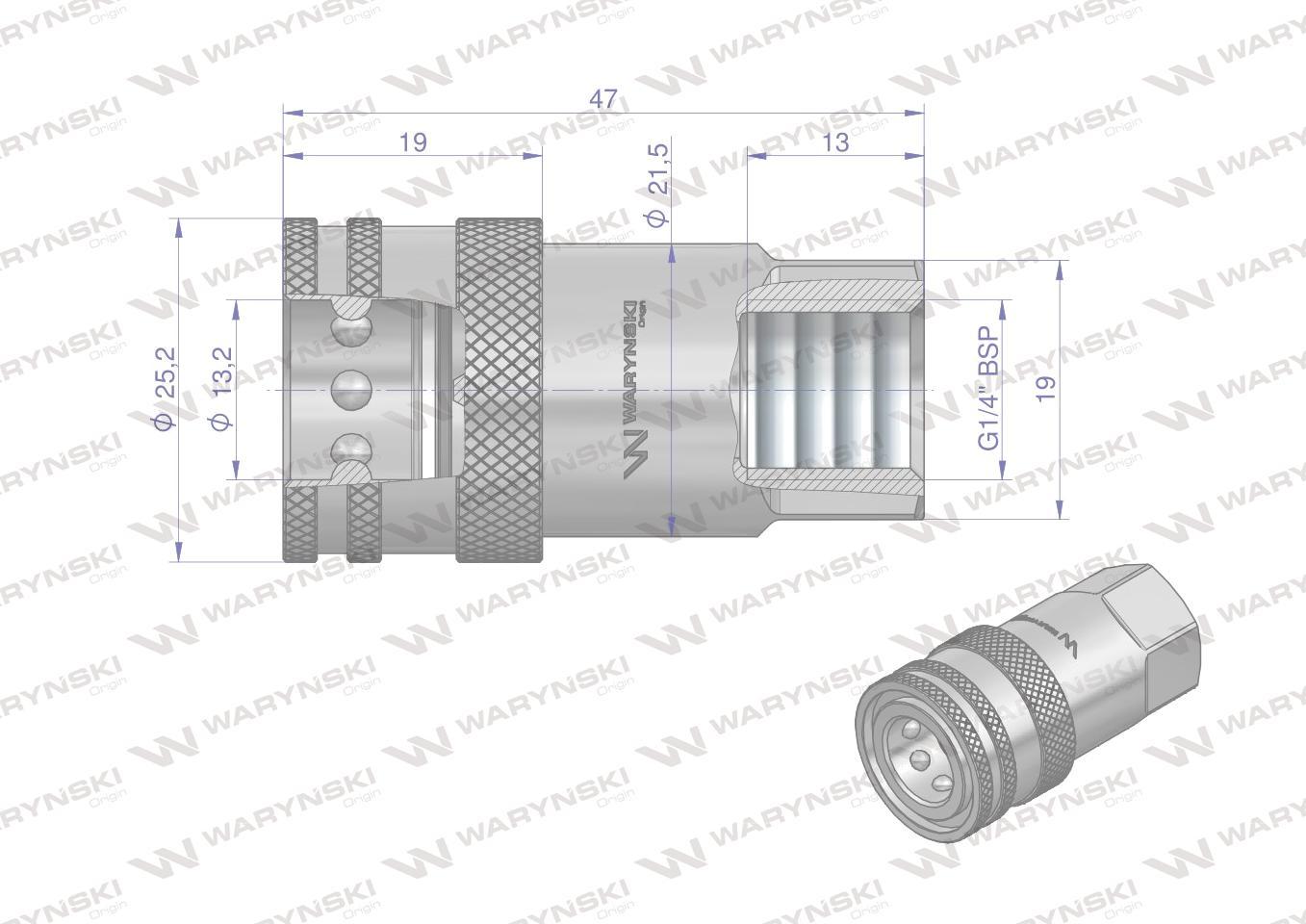 Szybkozłącze hydrauliczne gniazdo g1/4"bsp gwint wewnętrzny iso 7241-a waryński - zdjęcie 3
