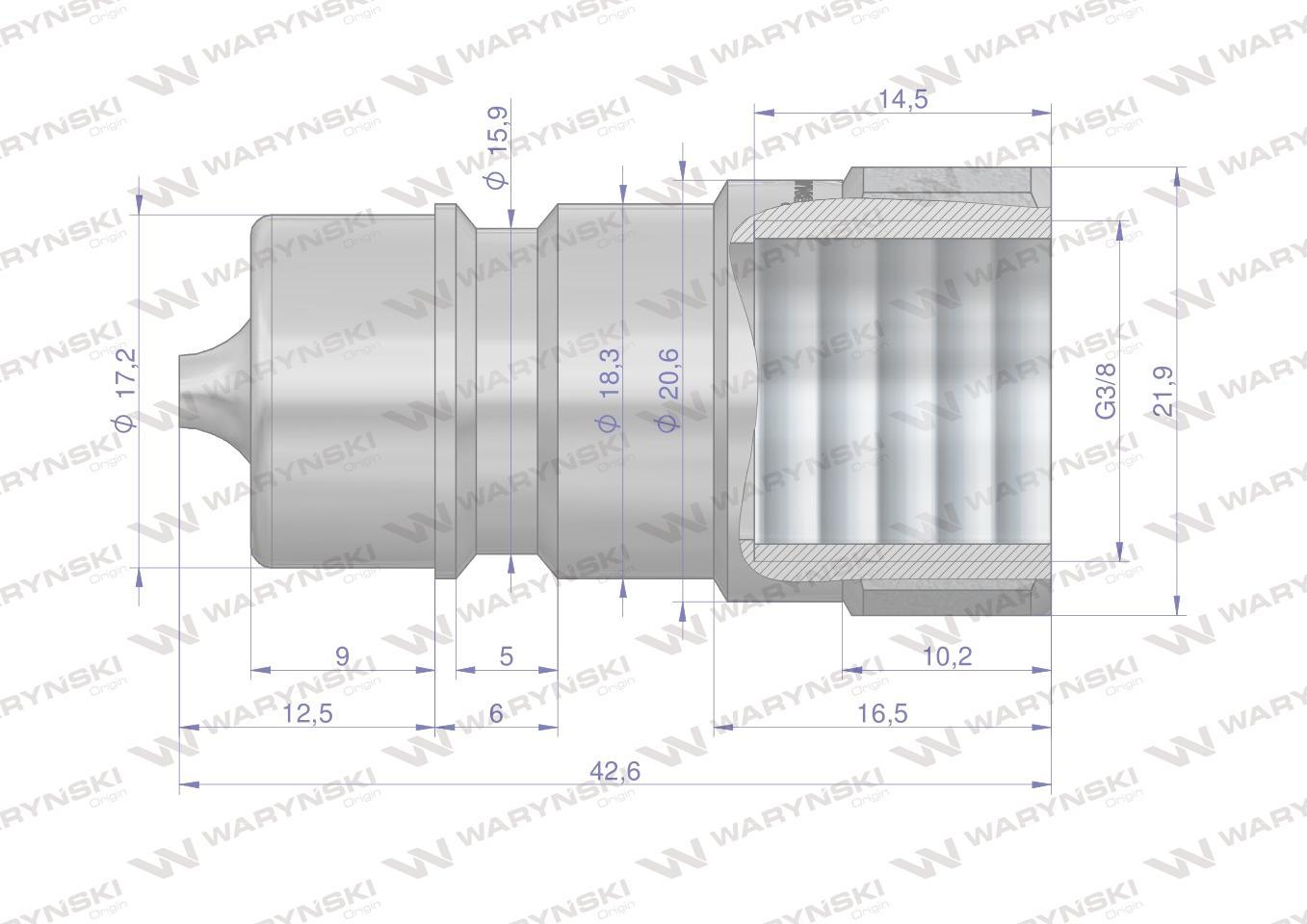 Szybkozłącze hydrauliczne wtyczka g3/8"bsp gwint wewnętrzny iso 7241-a waryński - zdjęcie 3
