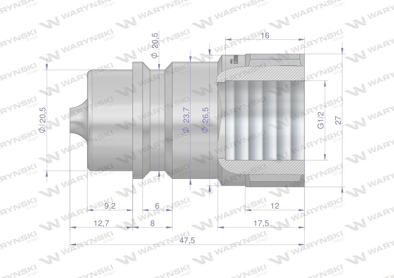 Szybkozłącze hydrauliczne wtyczka g1/2"bsp gwint wewnętrzny iso 7241-a waryński - zdjęcie 3