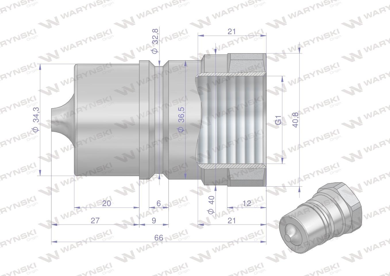 Szybkozłącze hydrauliczne wtyczka g1"bsp gwint wewnętrzny iso 7241-a waryński - zdjęcie 3