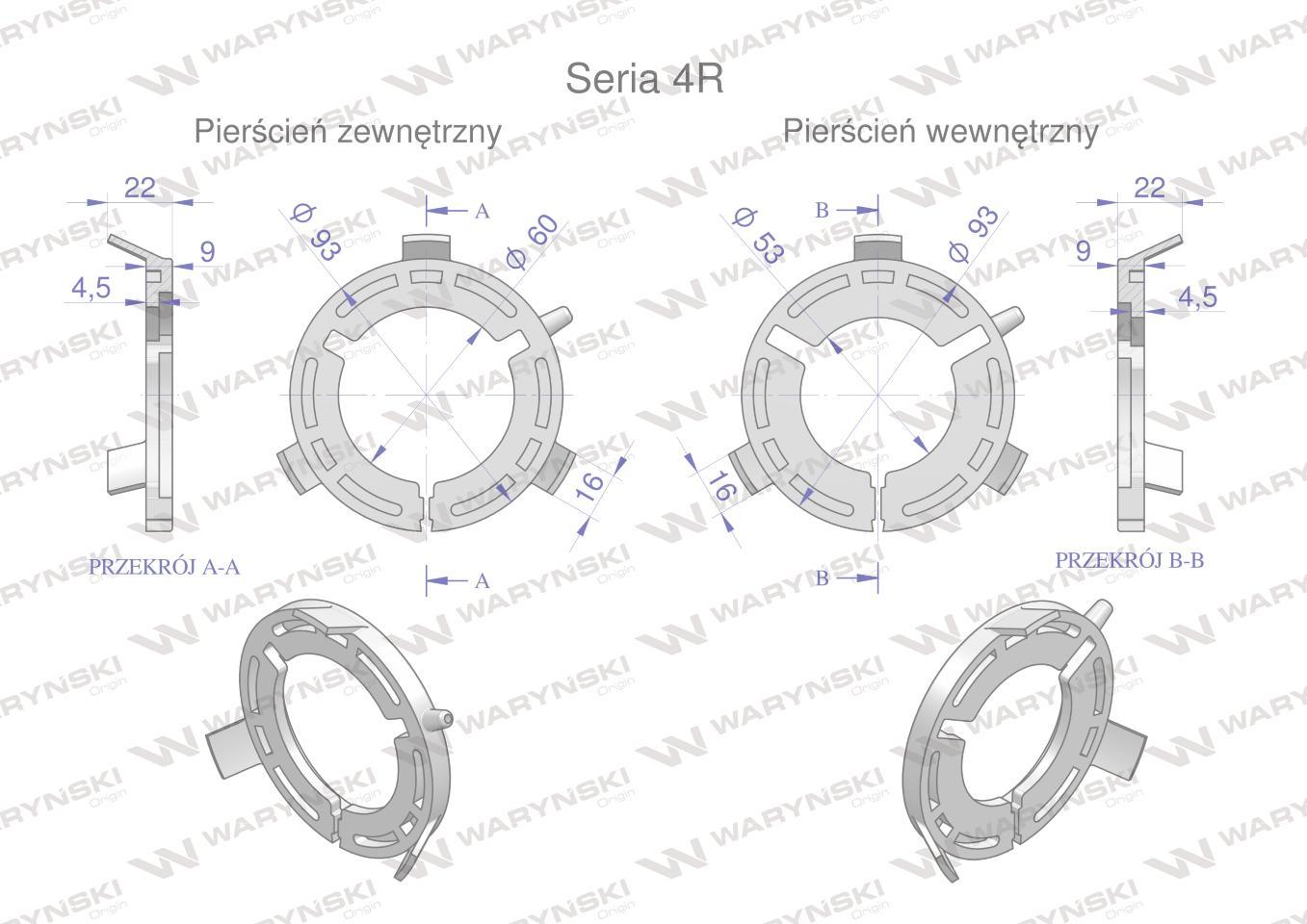 Plastikowe łożyska do obudowy wału zestaw 93x53mm i 93x60mm seria 4r waryński - zdjęcie 2