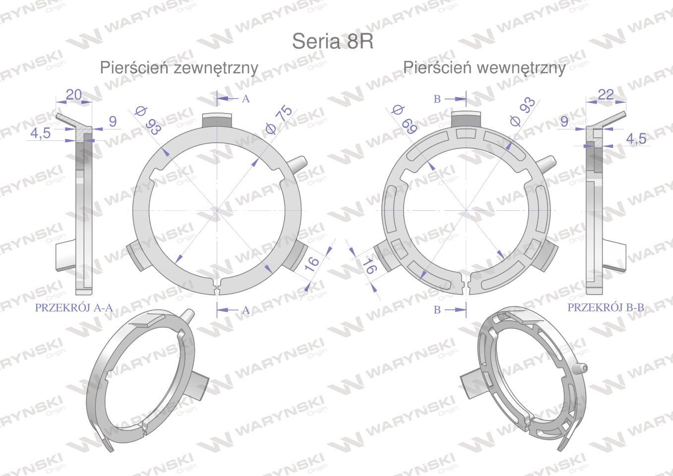 Plastikowe łożyska do obudowy wału zestaw 93x69mm i 93x75mm seria 8r waryński - zdjęcie 2