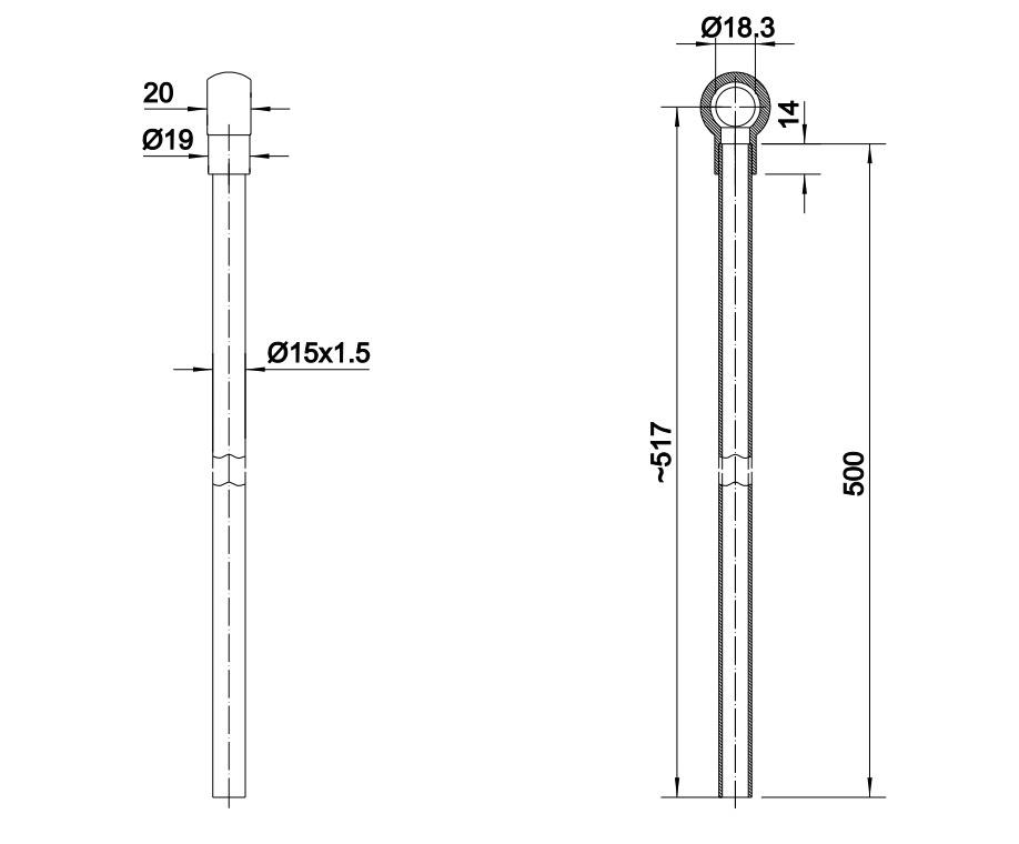 Rurka Prosta Fi-15 Z Oczkiem 18mm Długość 500mm Hydral - zdjęcie 3