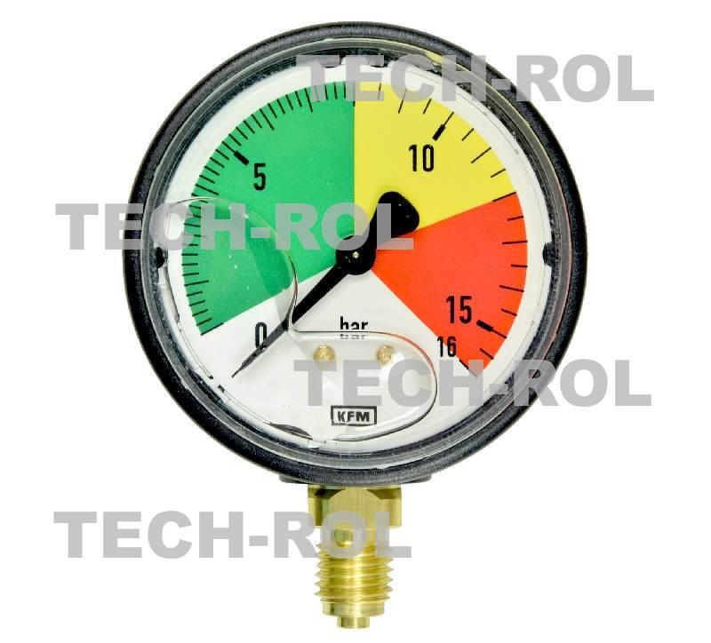 Manometr glicerynowy 0-16 bar fi-63 mm mocowanie dolne gwint M12x1,5