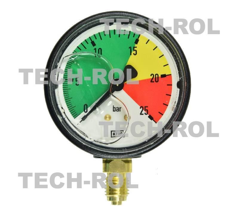 Manometr glicerynowy 0-25 bar fi-63 mm mocowanie dolne gwint M12x1,5