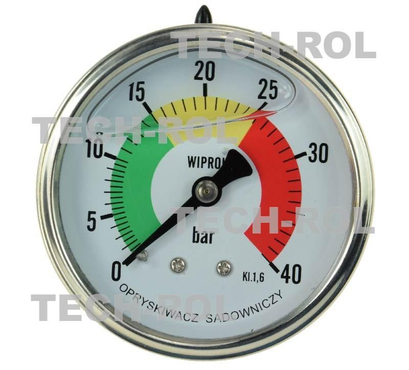 Manometr glicerynowy 0-40 bar fi-63 mm mocowanie tylne gwint 1/4 cala