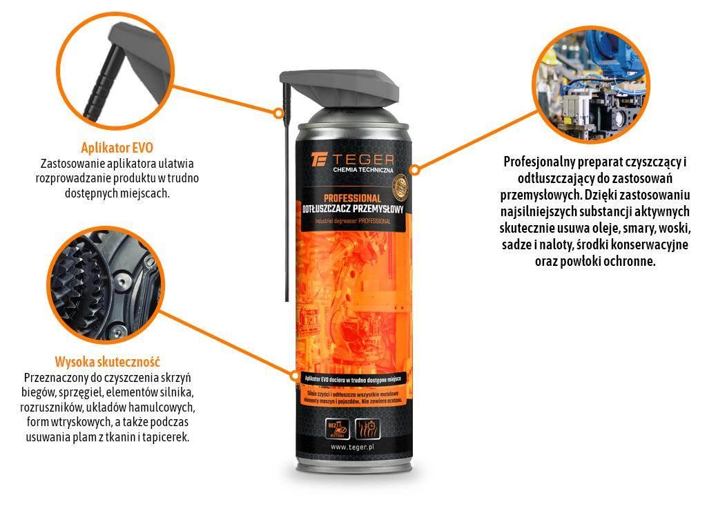 Odtłuszczacz przemysłowy professional z aplikatorem evo 500ml teger - zdjęcie 2