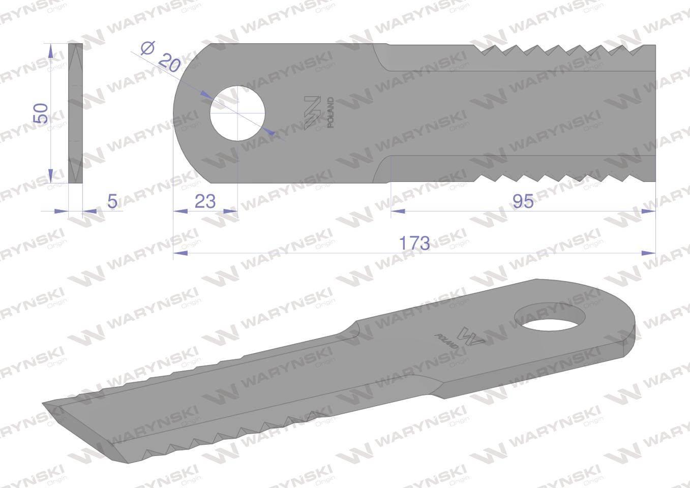 Nóż obrotowy rozdrabniacz słomy sieczkarnia 173x50x5mm otwór 20 87318316 new holland waryński waryński - zdjęcie 2