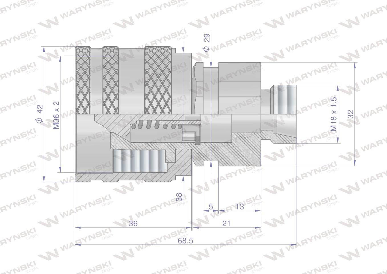 Szybkozłącze hydrauliczne skręcane wtyczka m18x1.5 gwint zewnętrzny 300bar waryński