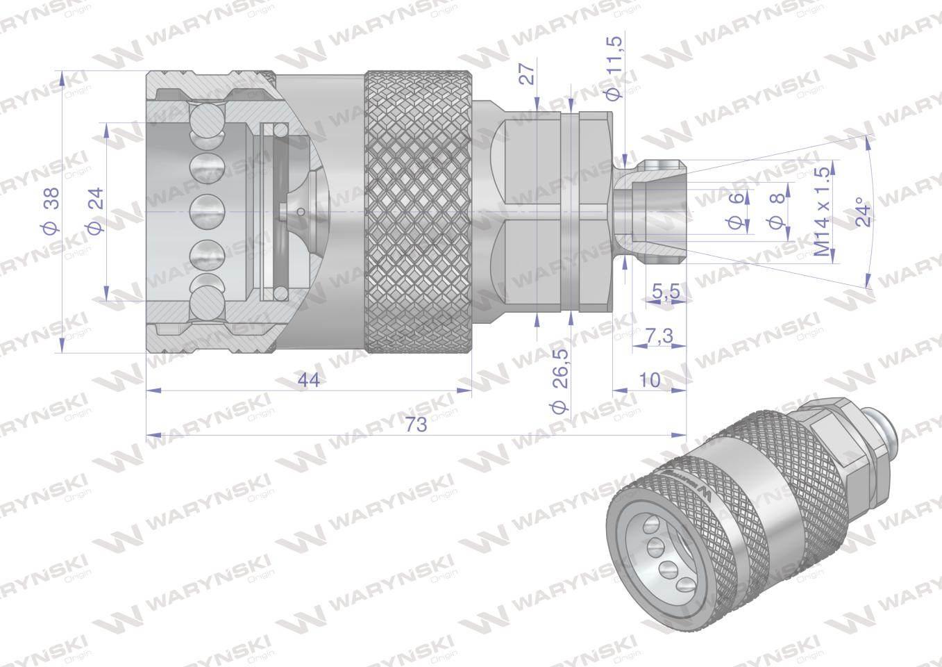 Szybkozłącze hydrauliczne gniazdo m14x1.5 gwint zewnętrzny euro push-pull iso 7241-a z eliminatorem ciśnienia waryński - zdjęcie 4