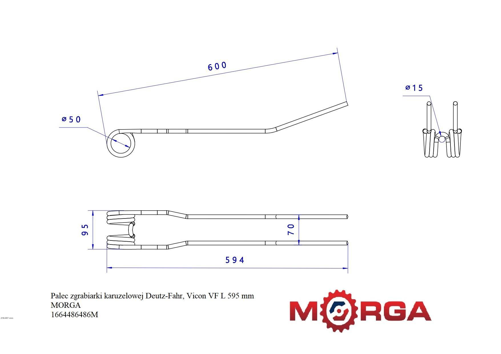 Palec Zgrabiarki Karuzelowej Deutz-Fahr Vicon Vf L 595 Mm 10 Mm Malowane - zdjęcie 5