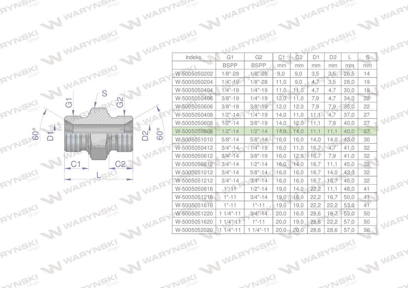 Złączka hydrauliczna calowa bb 1/2" bsp waryński 10szt