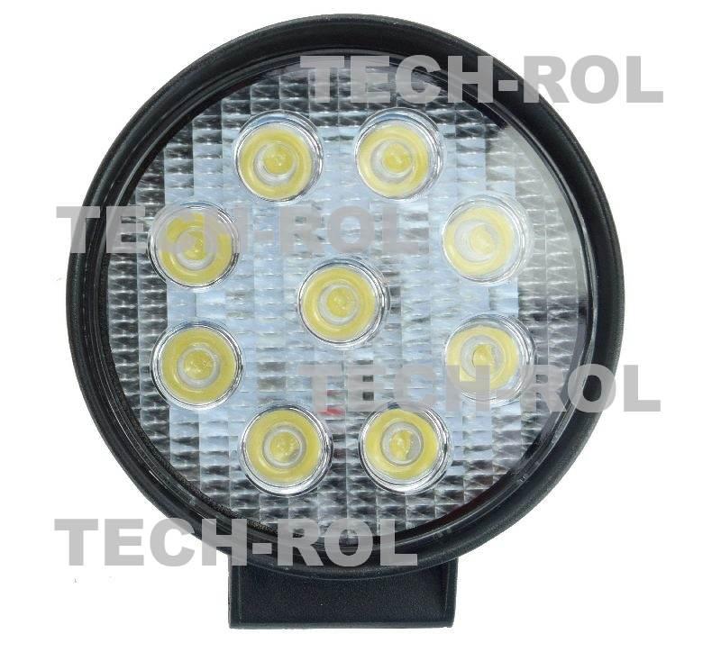 Lampa robocza diodowa okrągła 9 led x 3W 27W 12V 24V 1600lm 6000K